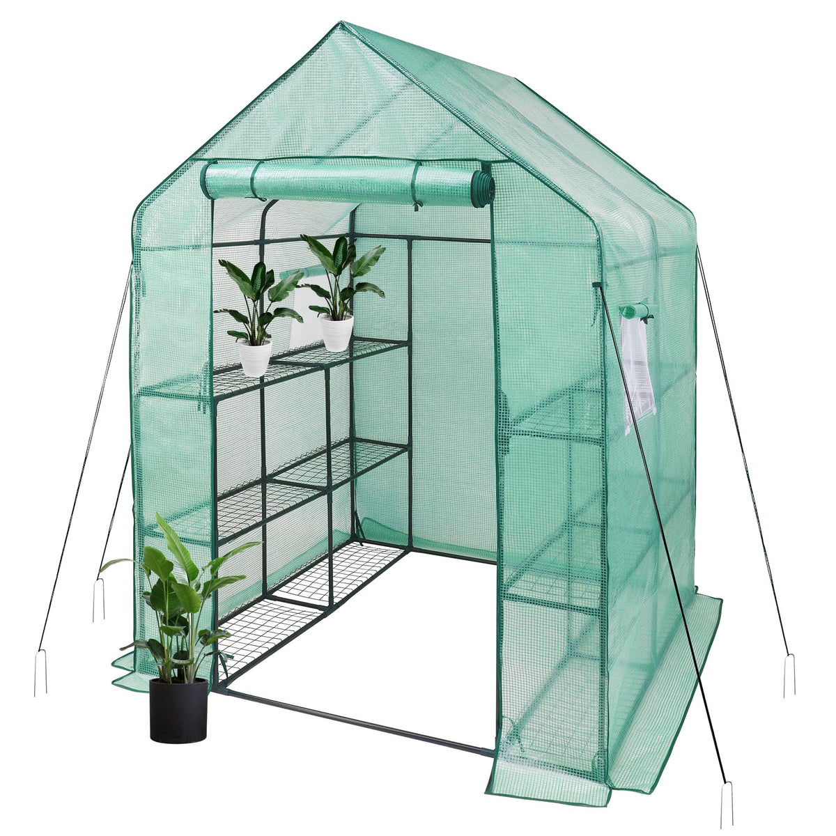 iPower Greenhouse with Screen Windows, 3 Tier 12 Shelves Portable Gardening Plant House, Plastic Portable Green House with Durable PE Cover